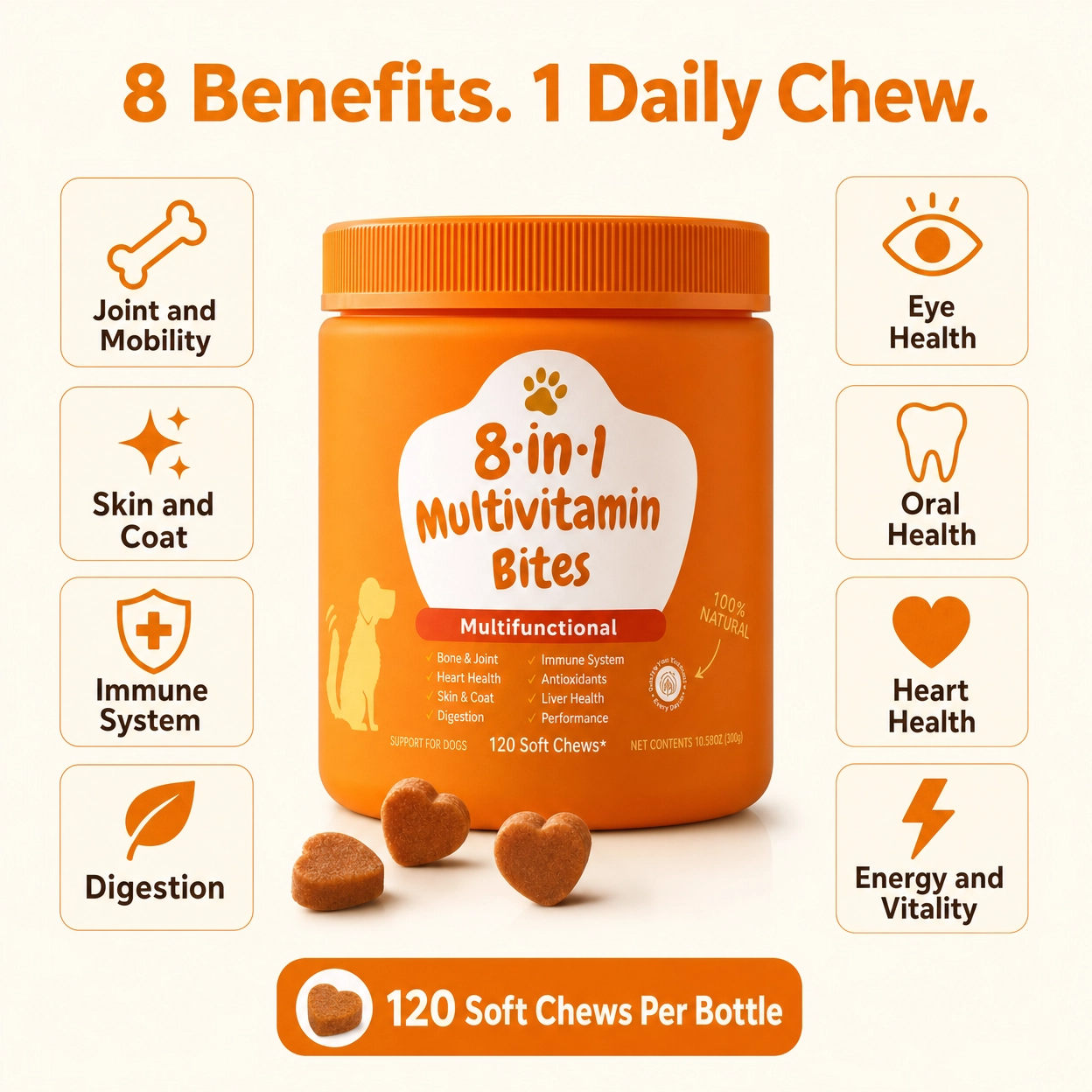 8-in-1 Dog Multivitamin Soft Chews | Joint, Coat, Immune & Digestion Support