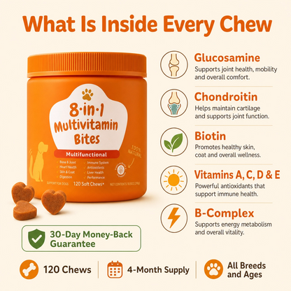 8-in-1 Dog Multivitamin Soft Chews | Joint, Coat, Immune & Digestion Support